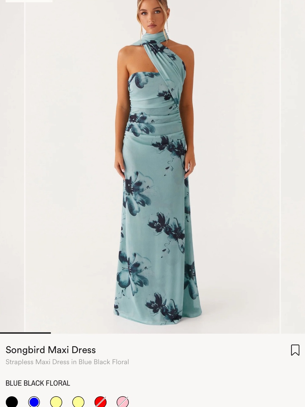 Peppermayo Seafoam Blue & Black Floral One-Shoulder Maxi Dress